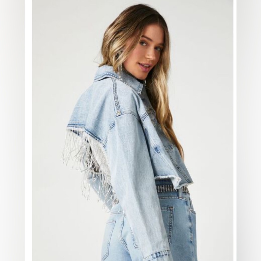 Forever 21 Rhinestone-Fringe Denim Jacket size M - Picture 3 of 5